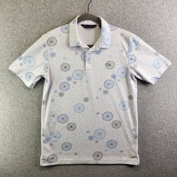 Travis Mathew Shirt Mens S White Caught Inside Polo Geometric Floral Bursts Nep - Picture 10 of 10